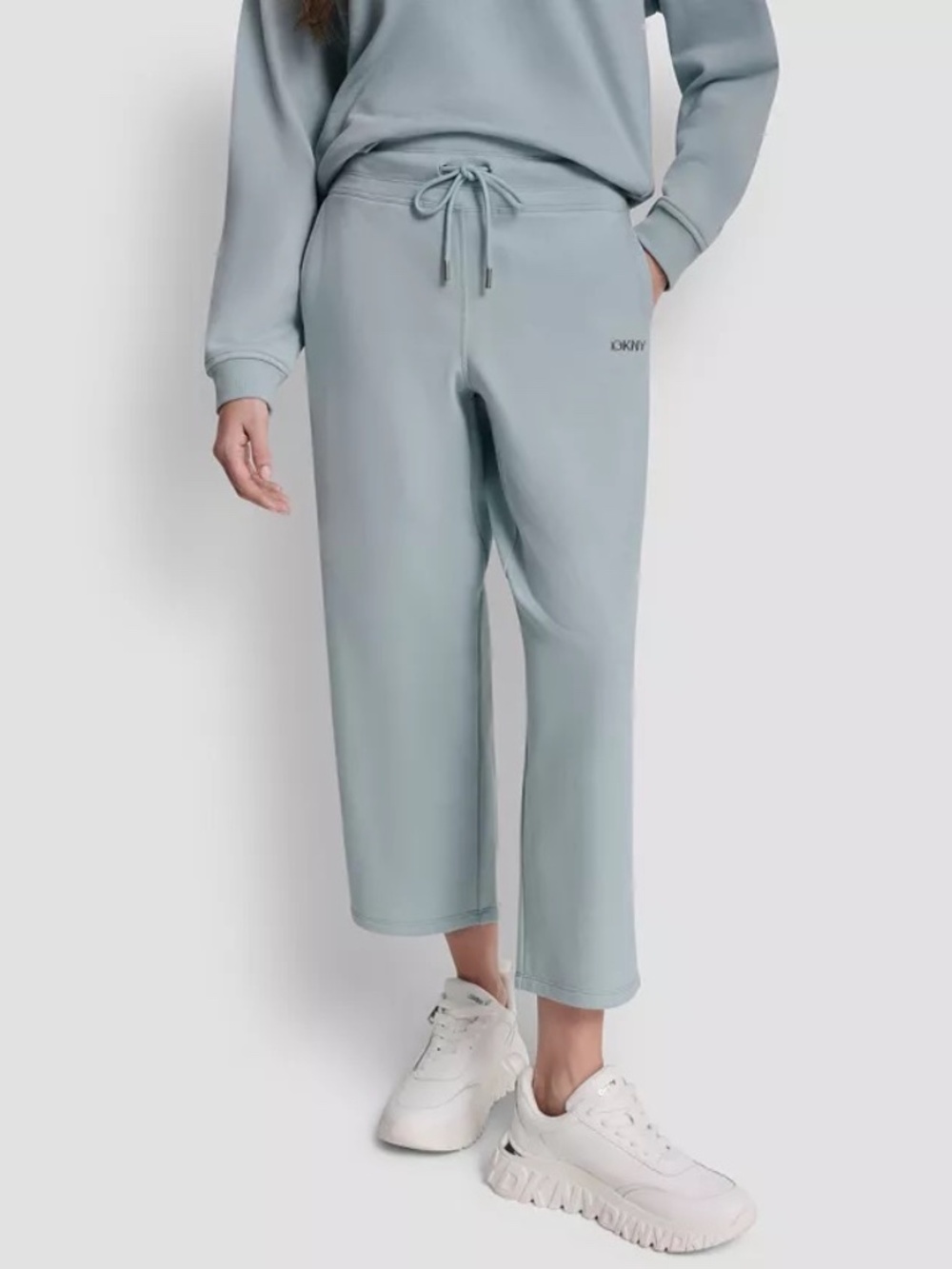 DKNY Sport Women's Studded-Logo Cropped Pants Miniral NWT Sz. L